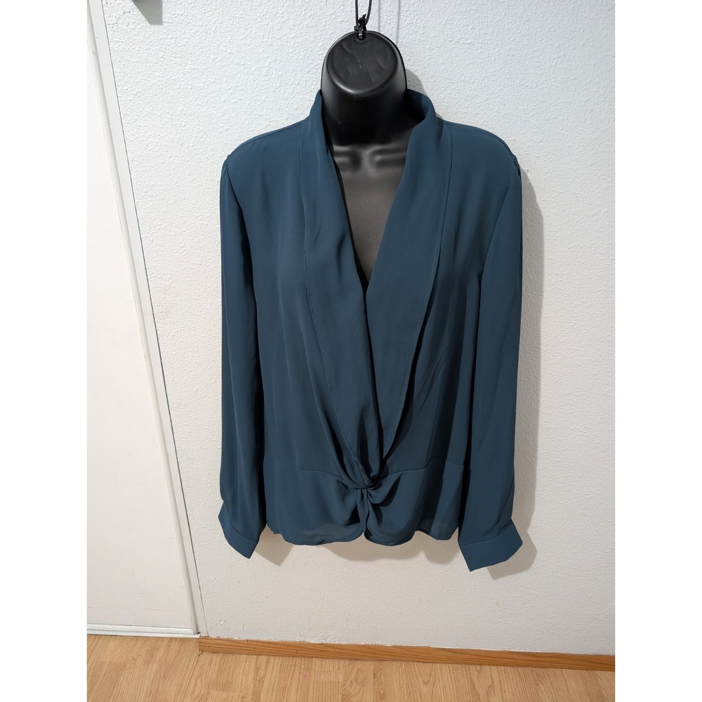 Rose‎ + Olive Women's Large Teal Tie Front Long Sleeve Blouse NWT